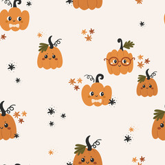 Sticker - Halloween seamless pattern with cute pumpkins