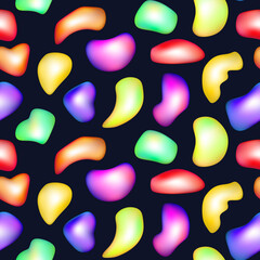 Wall Mural - Bright liquid plastic. Liquid 3d shapes with colorful gradient in color. Seamless pattern iridescent futuristic liquid elements. Modern graphic gradient amoeba in liquid style. Vector