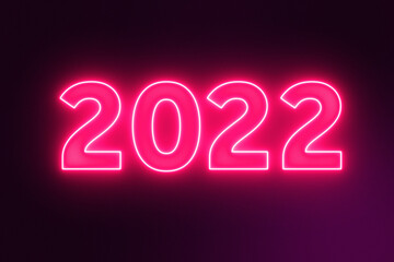 Poster - 2022 New Year Neon Text Closeup. 3d Rendering