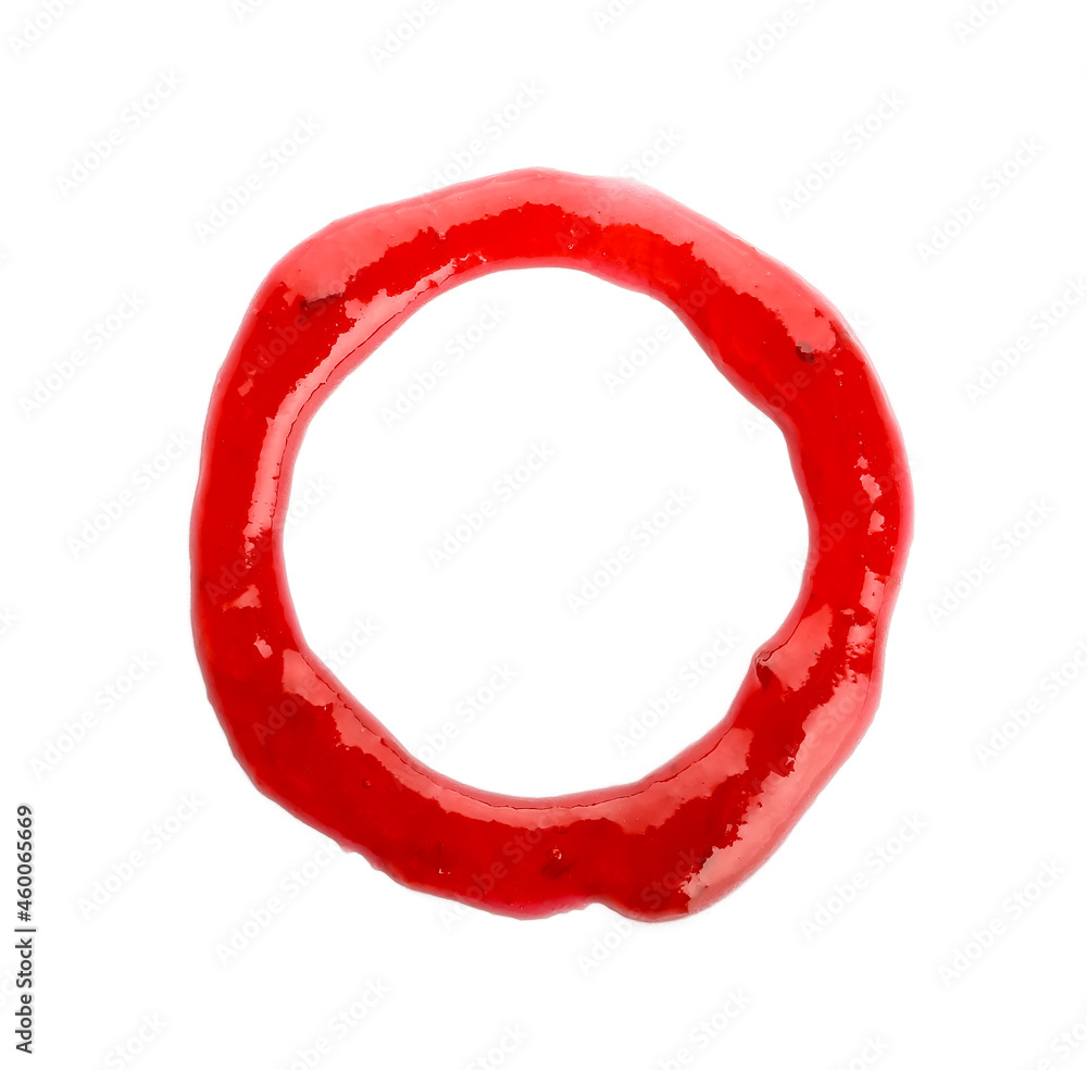 Circle made of tasty cranberry jam on white background