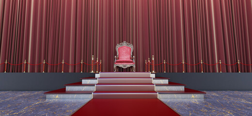Wall Mural - 3d render of red royal throne, throne room, red carpet leading to the luxurious throne