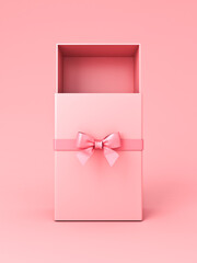 Aufkleber - Blank vertical pink sliding gift box or sleeve box with pink pastel color ribbon bow isolated on pink background minimal conceptual 3D rendering