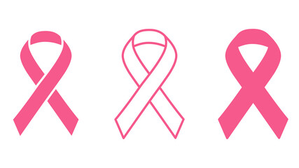 Pink ribbons set for breast cancer awareness campaigns isolated on white.Vector