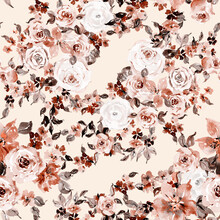 Watercolor Vintage Floral Seamless Pattern For Fabric, Brown And Cream Tiny Flowers Background For Nursery, Kids Apparel, Home Decor