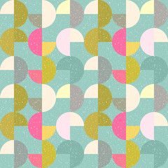 Aufkleber - Modern vector abstract seamless geometric pattern with semicircles and circles in retro scandinavian style. Pastel colored colorful shapes with worn out texture .