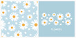 Set of daisy flower seamless pattern on blue backgrounds vector illustration.