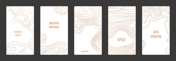 Wall Mural - contour lines on topographic maps, geographic map background. vector set of social media stories tem