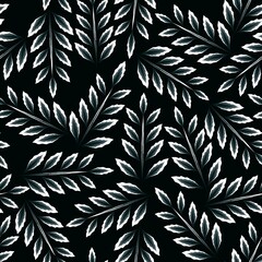 Naklejka na meble glowing white green plant leaves on a dark background seamless tropical pattern. foliage decorative. tropical wallpaper. fashionable texture. exotic tropics