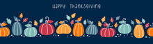 Cute Hand Drawn Thanksgiving Seamless Pattern With Pumpkins And Leaves, Colorful Background, Great For Textiles, Banners, Wallpapers, Wrapping - Vector Design