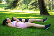 © luisrojasstock - two young caucasian girls practicing fitness in a park