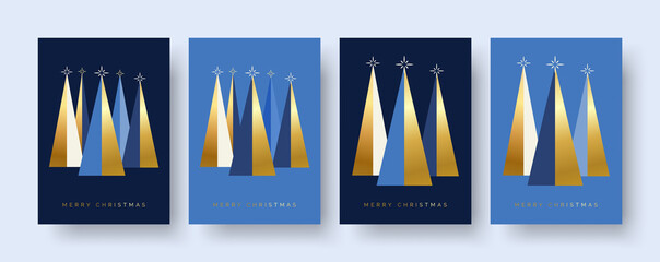 Wall Mural - Elegant Christmas Card Design Template. Set of Luxury Christmas Card Designs with Golden Christmas Tree Scene Illustration Decoration.