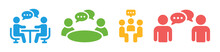 Meeting Icon. People Discussion On Table Icon Vector Illustration.