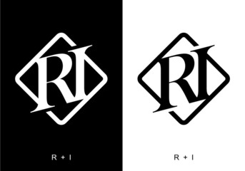 Black and white color of RI initial letter