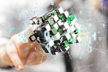 Fototapete - Artificial Intelligence Cloud technology. Integrated digital web concept background