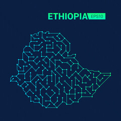 Wall Mural - Abstract futuristic map of Ethiopia. Electric circuit of the country. Technology background.