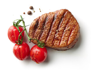 Wall Mural - Grilled beef fillet isolated on white, from above