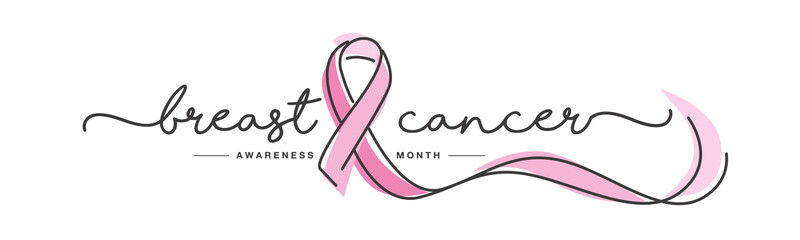 breast cancer awareness month handwritten typography creative pink ribbon symbol line design vector 