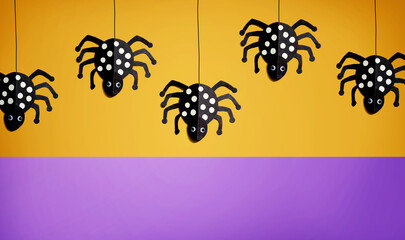 Wall Mural - Halloween paper craft black spiders - flat lay