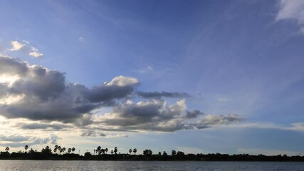 Wall Mural - soft white clouds in blue sky background over the river