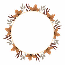 Circle Frame With Brown Flower And Grey Leaf Border