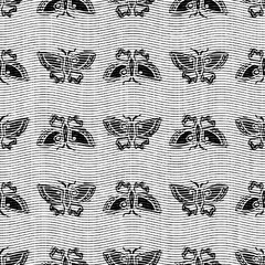 Wall Mural - Seamless butterfly black white woven herringbone style texture. Two tone 50s monochrome pattern. Modern textile weave effect. Masculine broken line repeat jpg print. 