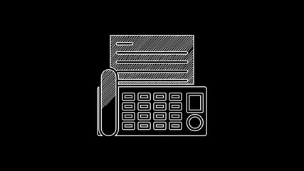 Sticker - White line Fax machine icon isolated on black background. Office Telephone. 4K Video motion graphic animation