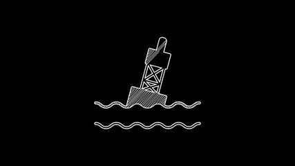 Canvas Print - White line Floating buoy on the sea icon isolated on black background. 4K Video motion graphic animation