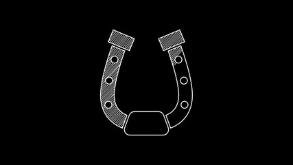 Sticker - White line Horseshoe icon isolated on black background. 4K Video motion graphic animation