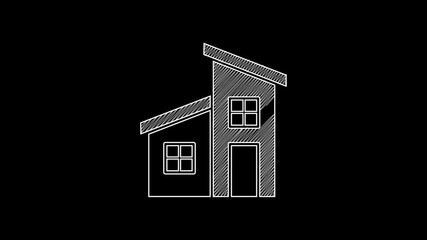 Poster - White line House icon isolated on black background. Home symbol. 4K Video motion graphic animation