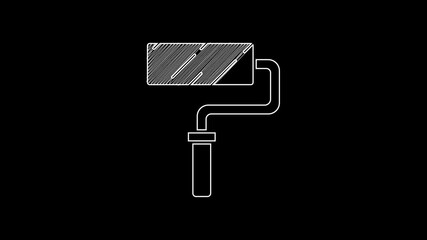 Sticker - White line Paint roller brush icon isolated on black background. 4K Video motion graphic animation