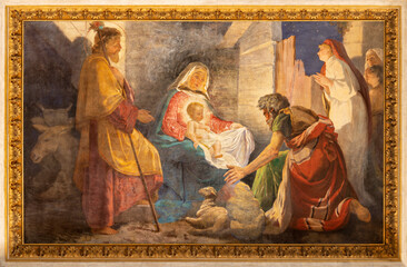 Papier Peint - ROME, ITALY - AUGUST 31, 2021: The ceiling fresco of Adoration of shepherds in the church Chiesa del Sacro Cuore di Gesù by Virginio Monti (1852 - 1942).