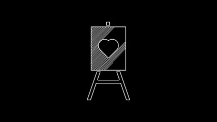 Wall Mural - White line Wood easel or painting art boards with heart icon isolated on black background. 4K Video motion graphic animation