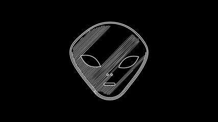 Sticker - White line Alien icon isolated on black background. Extraterrestrial alien face or head symbol. 4K Video motion graphic animation