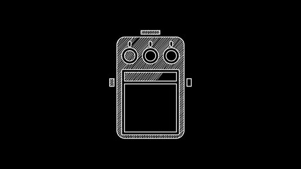 Sticker - White line Guitar pedal icon isolated on black background. Musical equipment. 4K Video motion graphic animation