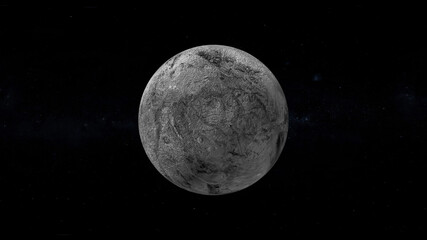 fictional Planet Haumea sun rise in dark background with stars. front view of Haumea planet from space.