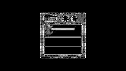 Sticker - White line Oven icon isolated on black background. Stove gas oven sign. 4K Video motion graphic animation