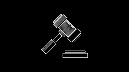 Wall Mural - White line Judge gavel icon isolated on black background. Gavel for adjudication of sentences and bills, court, justice. Auction hammer. 4K Video motion graphic animation