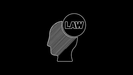 Sticker - White line Head with law icon isolated on black background. 4K Video motion graphic animation