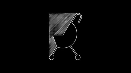 Sticker - White line Baby stroller icon isolated on black background. Baby carriage, buggy, pram, stroller, wheel. 4K Video motion graphic animation