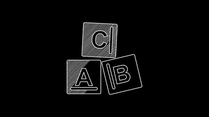 Canvas Print - White line ABC blocks icon isolated on black background. Alphabet cubes with letters A,B,C. 4K Video motion graphic animation