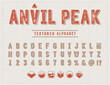 Rust handcrafted typeface. Vintage patches elements and stylized font. 