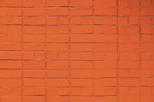 Matte Orange Painted Brick Wall Full Frame Flat Background And Texture