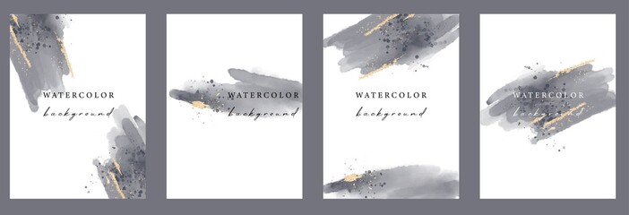 Wall Mural - Set of vector  watercolor universal backgrounds with gold glitter