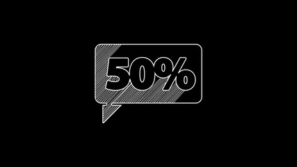 Poster - White line Fifty discount percent tag icon isolated on black background. Shopping tag sign. Special offer sign. Discount coupons symbol. 4K Video motion graphic animation