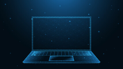 Wall Mural - laptop line connection. low poly wireframe design. abstract geometric background. vector illustratio
