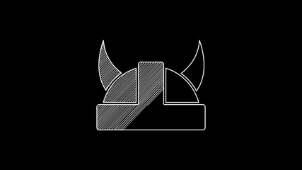 Poster - White line Viking in horned helmet icon isolated on black background. 4K Video motion graphic animation