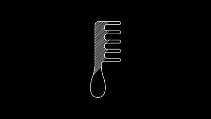 Poster - White line Hairbrush icon isolated on black background. Comb hair sign. Barber symbol. 4K Video motion graphic animation