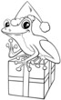 cartoon frog on Christmas time coloring book page