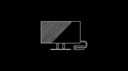 Poster - White line Smart Tv icon isolated on black background. Television sign. 4K Video motion graphic animation