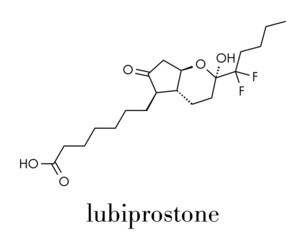 Poster - Lubiprostone chronic constipation drug molecule. Skeletal formula.